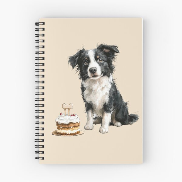 Item preview, Cute Border Collie with Birthday Cake and Bone Topper designed and sold by Erika Kaisersot.