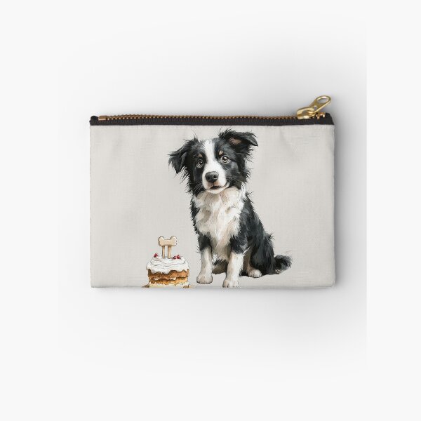 Item preview, Cute Border Collie with Birthday Cake and Bone Topper designed and sold by Erika Kaisersot.