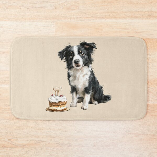 Item preview, Cute Border Collie with Birthday Cake and Bone Topper designed and sold by Erika Kaisersot.