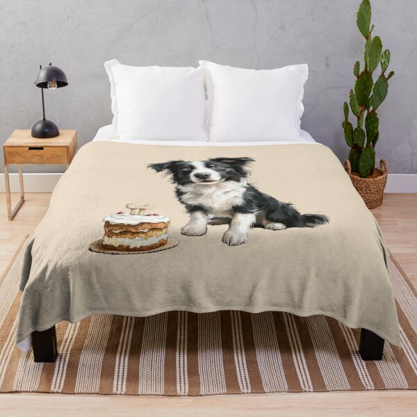 Item preview, Cute Border Collie with Birthday Cake and Bone Topper designed and sold by Erika Kaisersot.