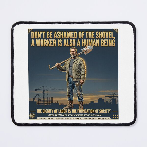 Item preview, The Dignity of Work – a poster of a manual worker in the style of socialist realism designed and sold by Nela-&-Lena.