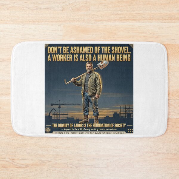 Item preview, The Dignity of Work – a poster of a manual worker in the style of socialist realism designed and sold by Nela-&-Lena.