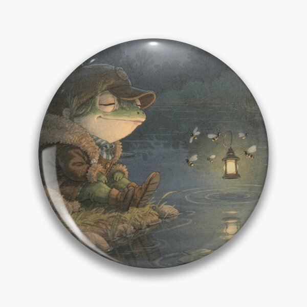Item preview, Frog Night Watchman Fast Asleep on Duty Funny Cottagecore Art designed and sold by PictorialWhimsy.