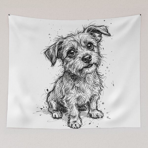 Item preview, Hand-Drawn Terrier Mix Sketch | expressive puppy ink drawing | minimalist pet art designed and sold by seven things shop.
