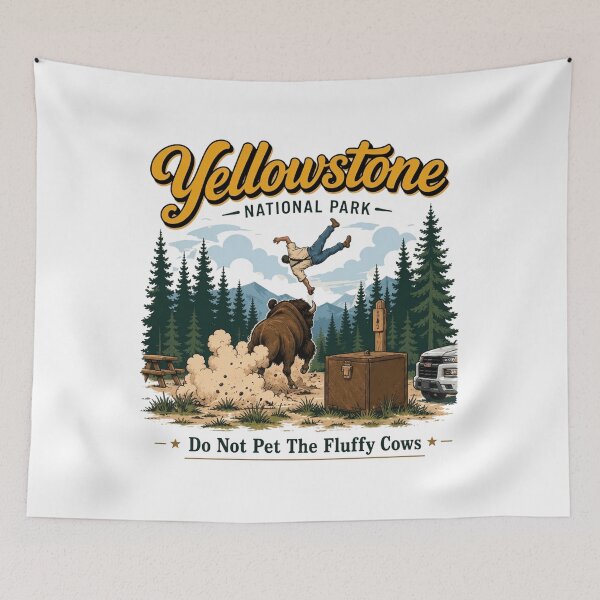 Item preview, Yellowstone National Park, Funny Bison Fluffy Cow, Do Not Pet The Fluffy Cows, Camping Hiking designed and sold by RafaelScherer.