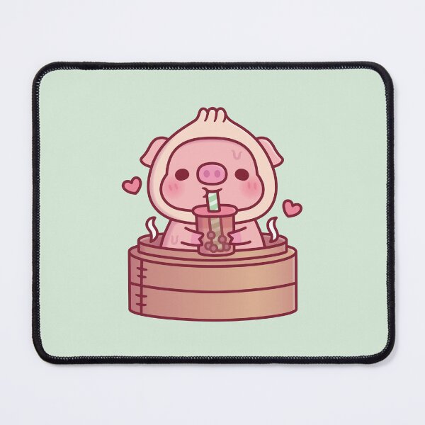 Item preview, Cute Xiao Long Bao Pig Drinks Boba Tea In Steamer Basket designed and sold by rustydoodle.