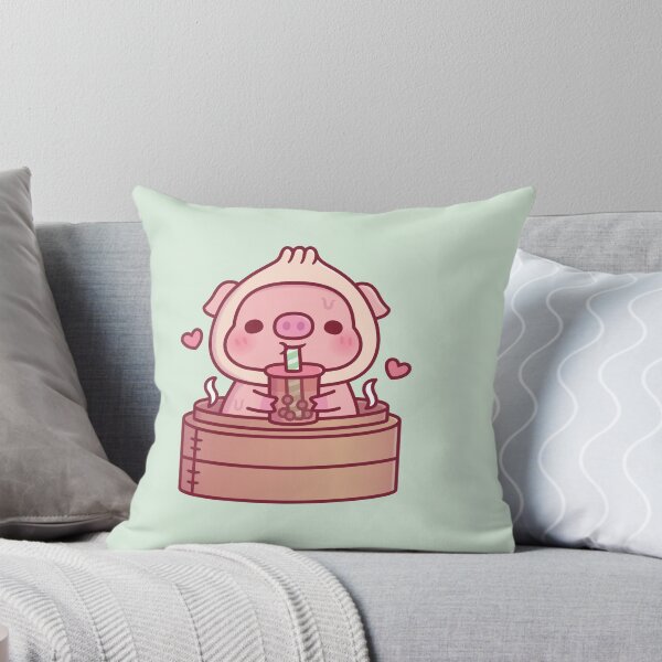 Item preview, Cute Xiao Long Bao Pig Drinks Boba Tea In Steamer Basket designed and sold by rustydoodle.