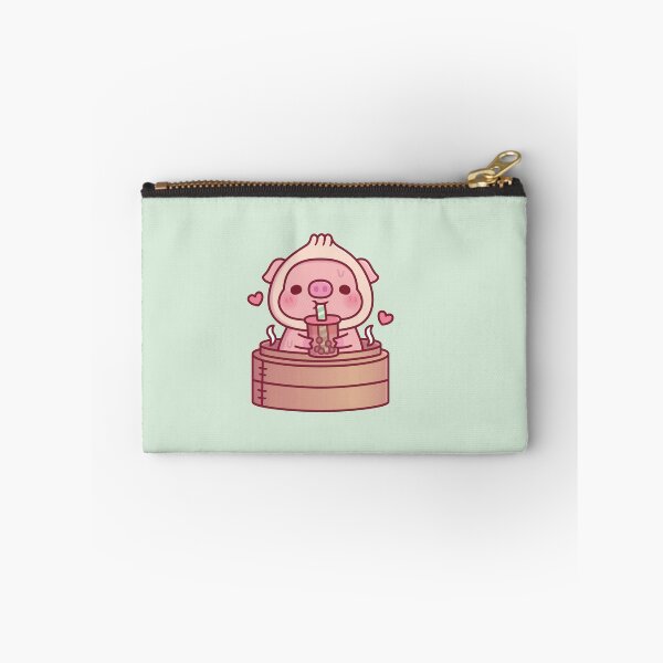 Item preview, Cute Xiao Long Bao Pig Drinks Boba Tea In Steamer Basket designed and sold by rustydoodle.