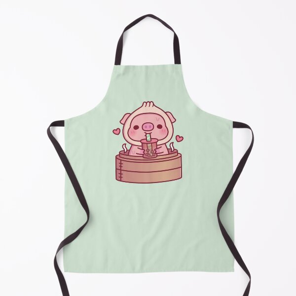 Item preview, Cute Xiao Long Bao Pig Drinks Boba Tea In Steamer Basket designed and sold by rustydoodle.