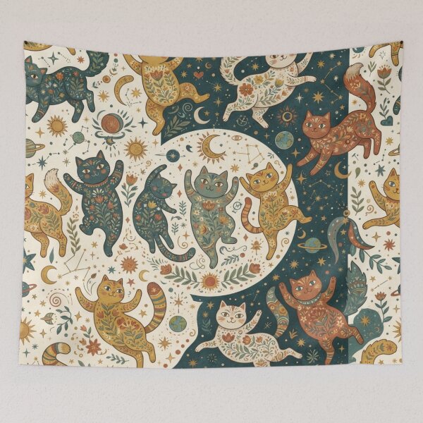 Item preview, Celestial Folk Art Cat Pattern designed and sold by Iampoji.