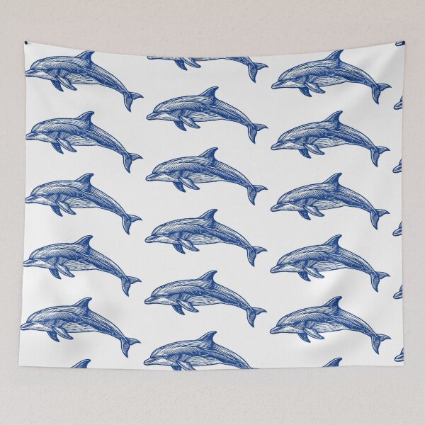 Item preview, Retro Blue Linocut Dolphin Ocean Life designed and sold by seven things shop.