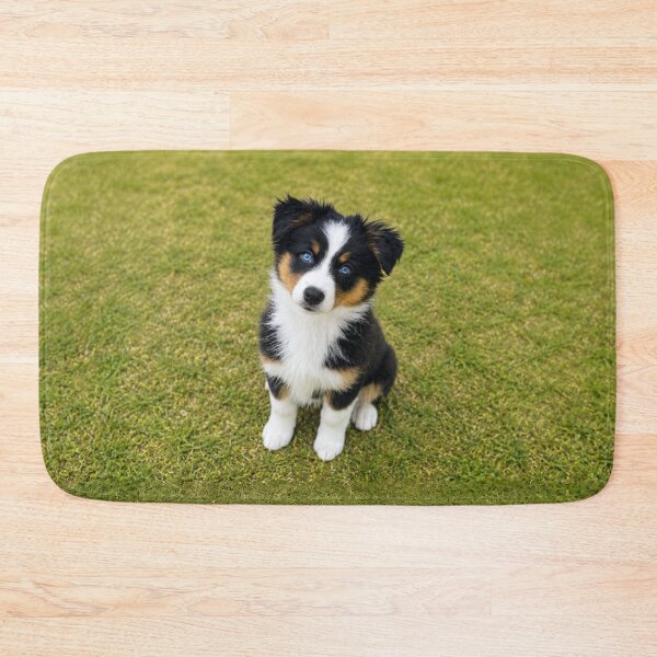 Item preview, Blue-Eyed Australian Shepherd Puppy on Green Grass designed and sold by Wild Bloom Paws.