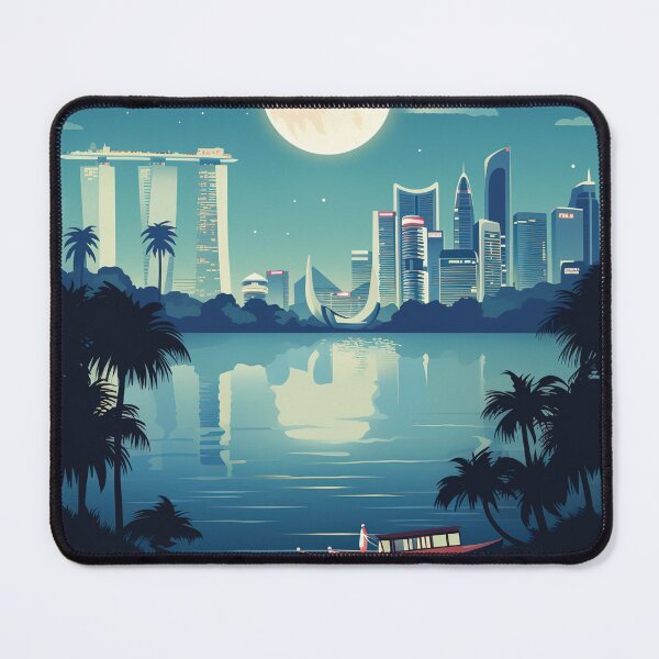 Item preview, Singapore, Night Palm Skyline Wall Art designed and sold by MarkedArtPrints.