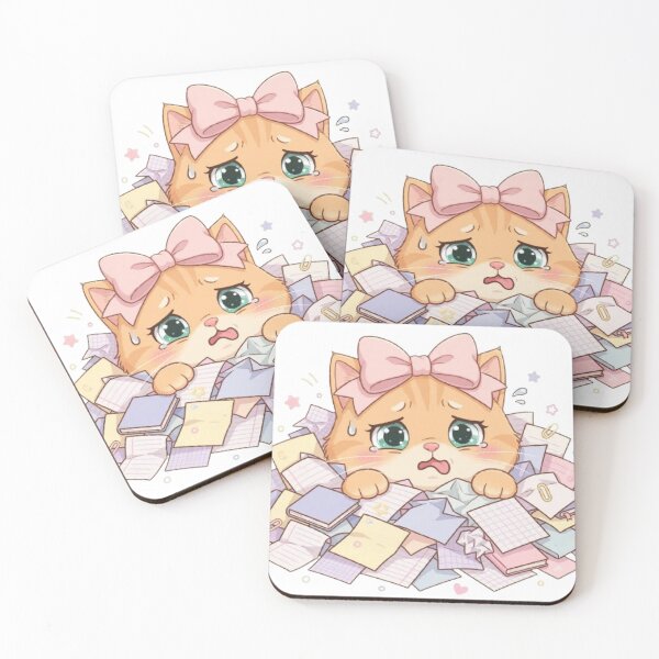 Item preview, Kawaii Overwhelmed Cat Buried In Homework Papers designed and sold by Moody Vibes Studio.