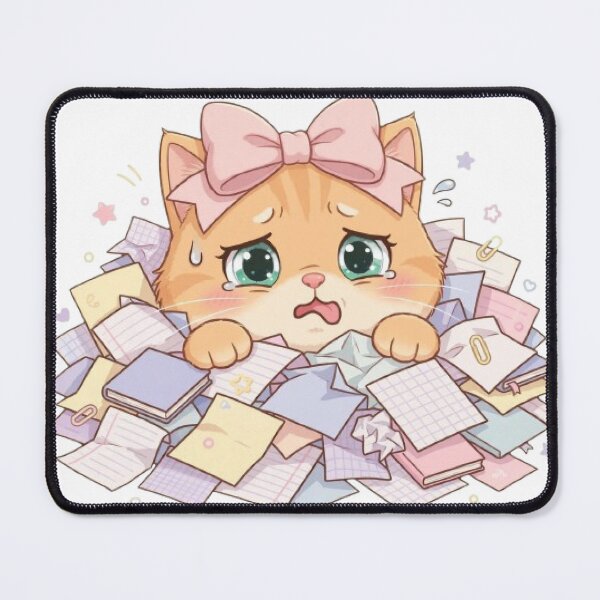 Item preview, Kawaii Overwhelmed Cat Buried In Homework Papers designed and sold by Luna's World - Moody Vibes Studio.