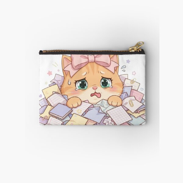 Item preview, Kawaii Overwhelmed Cat Buried In Homework Papers designed and sold by Moody Vibes Studio.