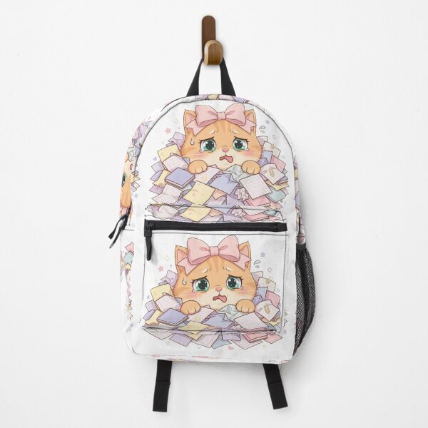 Item preview, Kawaii Overwhelmed Cat Buried In Homework Papers designed and sold by Luna's World - Moody Vibes Studio.