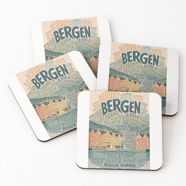 Item preview, Bergen Norway Bryggen Wharf, Floyen and Ulriken Fjords designed and sold by Places On Earth.