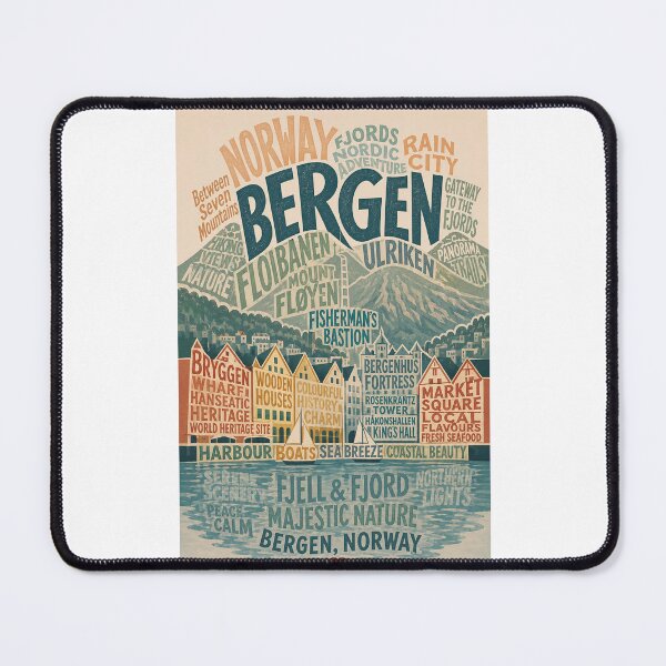 Item preview, Bergen Norway Bryggen Wharf, Floyen and Ulriken Fjords designed and sold by Places On Earth.