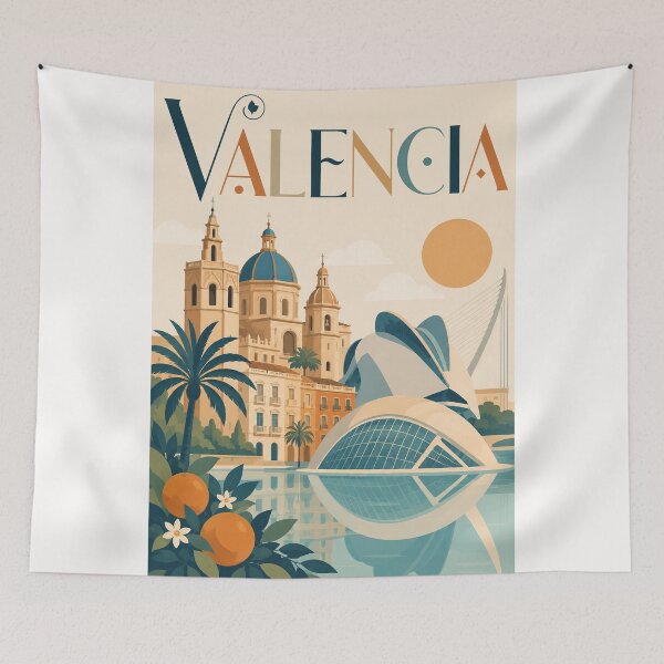 Item preview, Valencia Spain City of Arts and Sciences with Valencia Cathedral designed and sold by Places On Earth.