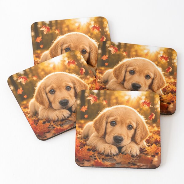 Item preview, Golden Retriever Puppy Resting Among Autumn Leaves designed and sold by Wild Bloom Paws.