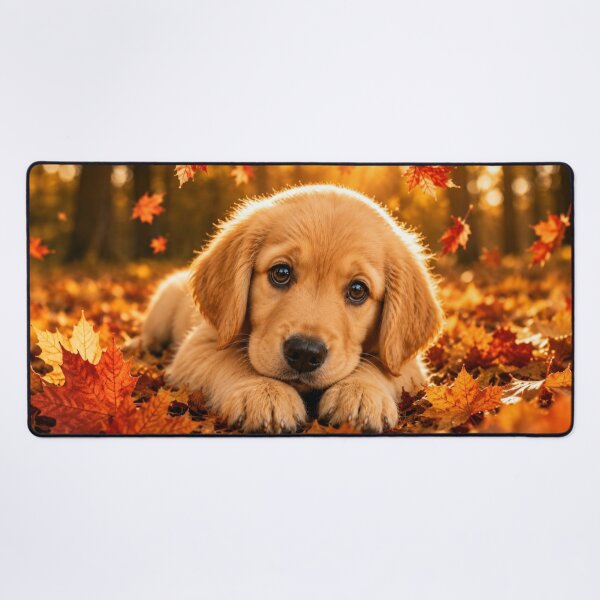 Item preview, Golden Retriever Puppy Resting Among Autumn Leaves designed and sold by Wild Bloom Paws.