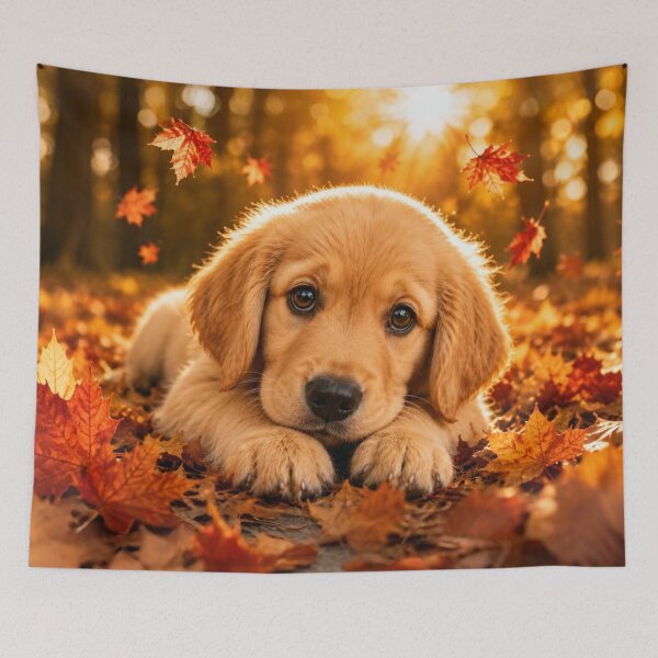 Item preview, Golden Retriever Puppy Resting Among Autumn Leaves designed and sold by Wild Bloom Paws.