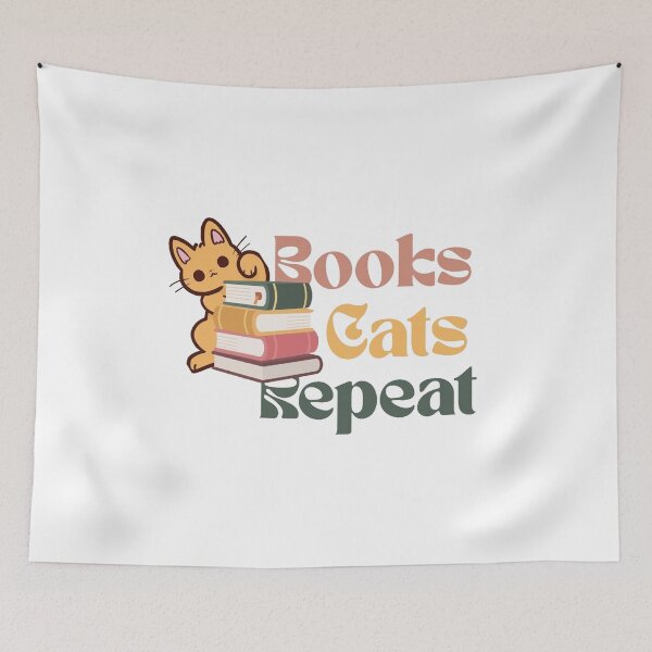 Item preview, Books Cats Repeat – Cute Cat Reading Book Illustration designed and sold by Sondosyazanart.