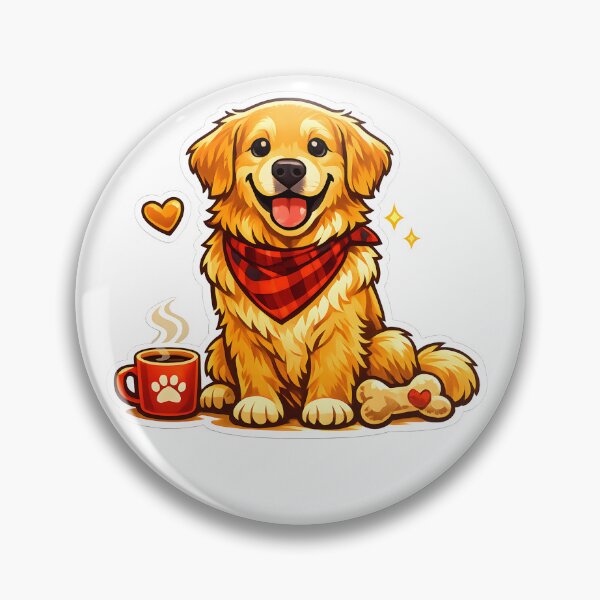 Item preview, Cozy Golden Retriever Puppy Sticker – Cute Dog with Bandana, Coffee Mug & Bone Illustration designed and sold by Sahil Randhawa.