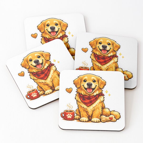Item preview, Cozy Golden Retriever Puppy Sticker – Cute Dog with Bandana, Coffee Mug & Bone Illustration designed and sold by Sahil Randhawa.