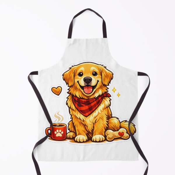 Item preview, Cozy Golden Retriever Puppy Sticker – Cute Dog with Bandana, Coffee Mug & Bone Illustration designed and sold by Sahil Randhawa.