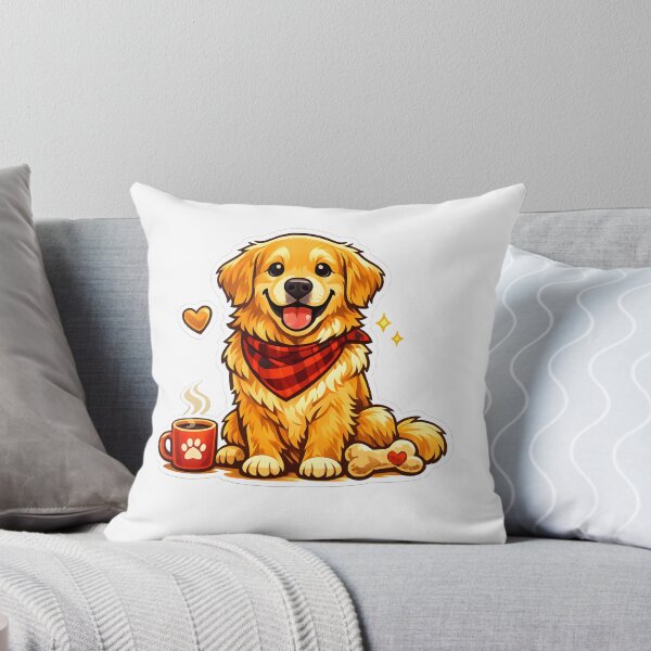 Item preview, Cozy Golden Retriever Puppy Sticker – Cute Dog with Bandana, Coffee Mug & Bone Illustration designed and sold by Sahil Randhawa.