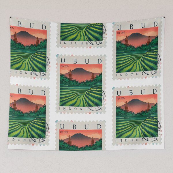 Item preview, Ubud Bali Rice Terraces Jungle Temple Stamp Sticker designed and sold by stickercuffs.