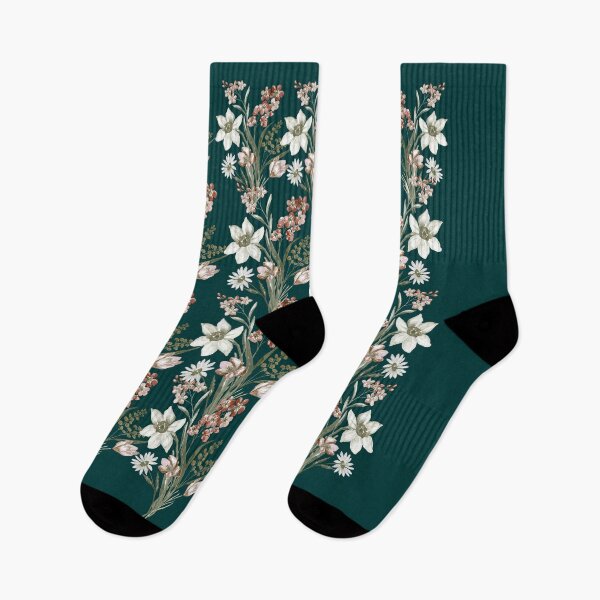 Item preview, Deep Emerald Vintage Botanical Lily and Blush Tulip Pattern designed and sold by ​Jyoti Digital Artist.