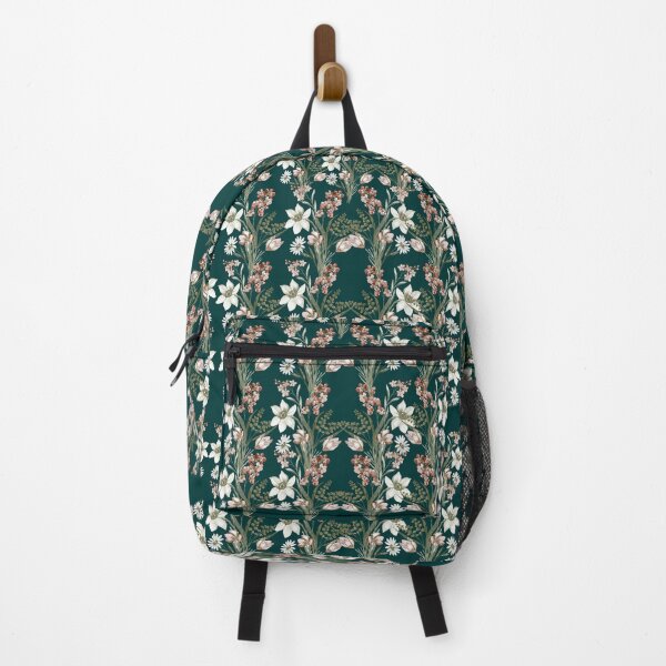 Item preview, Deep Emerald Vintage Botanical Lily and Blush Tulip Pattern designed and sold by ​Jyoti Digital Artist.