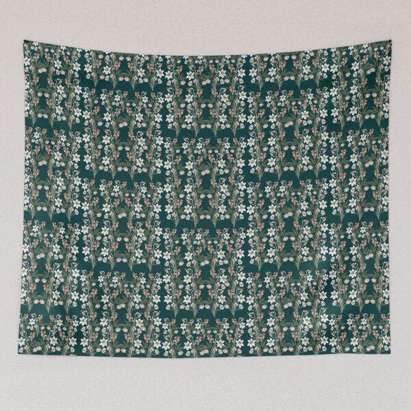 Item preview, Deep Emerald Vintage Botanical Lily and Blush Tulip Pattern designed and sold by Jyoti-Quotes.