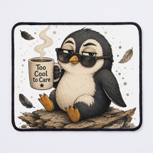 Item preview, Too Cool to Care Penguin – Funny Coffee Cartoon T‑Shirt Design designed and sold by EdgeSphere.