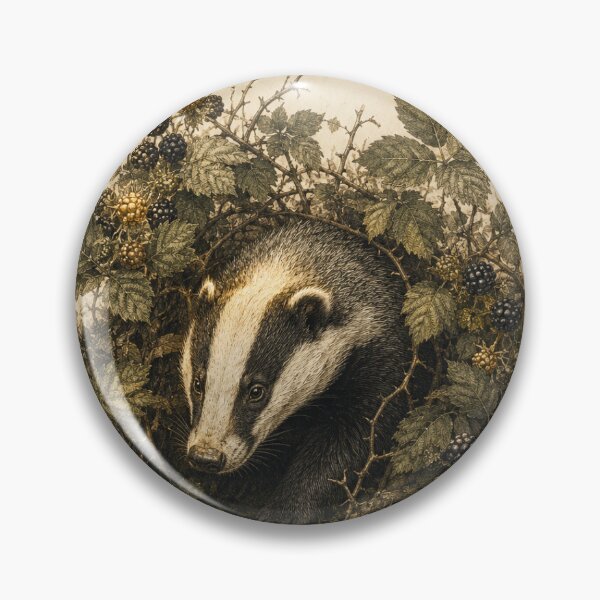 Item preview, Moonlit Badger and Bramble Hedgerow Print — Glowing Vintage British Wildlife Art designed and sold by Brackenlume Studio.