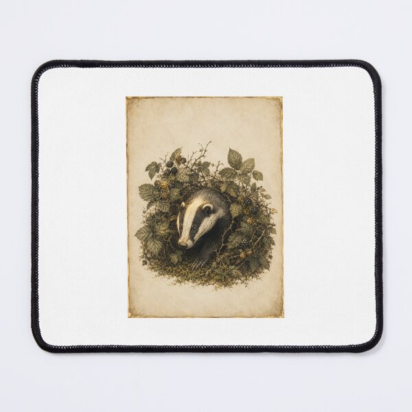 Item preview, Moonlit Badger and Bramble Hedgerow Print — Glowing Vintage British Wildlife Art designed and sold by Brackenlume Studio.