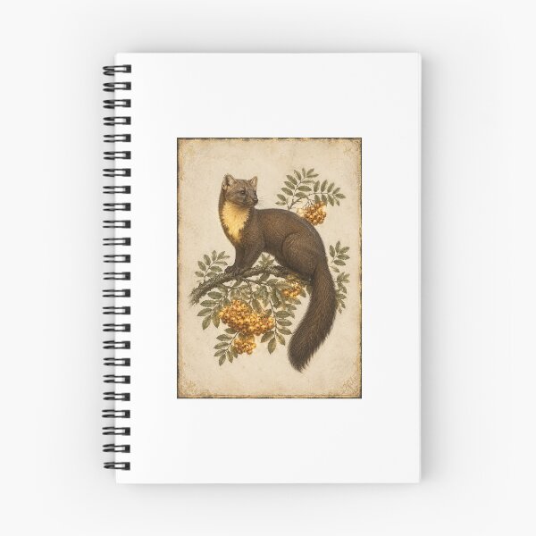 Item preview, Luminous Pine Marten and Rowan Branch Print — Glowing Vintage Rewilding Wildlife Art designed and sold by Brackenlume Studio.