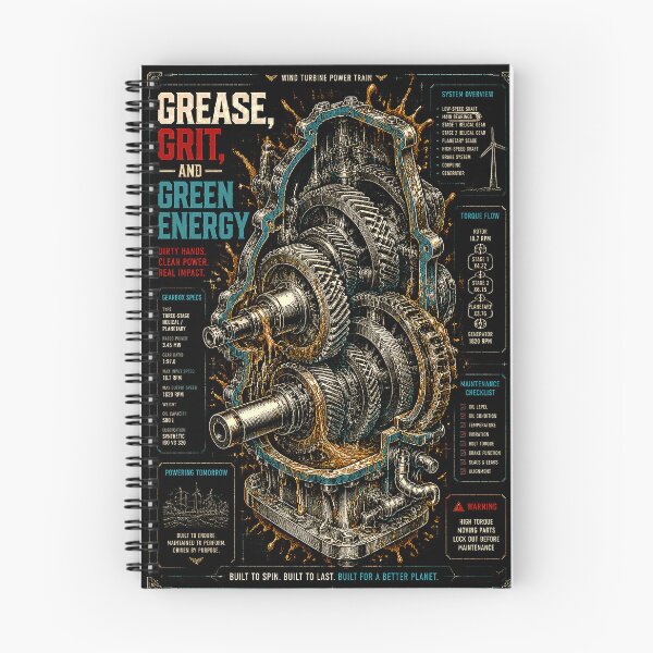 Item preview, Wind Turbine Gearbox Blueprint Grease Grit Green Energy designed and sold by RoyalOrderGallery.
