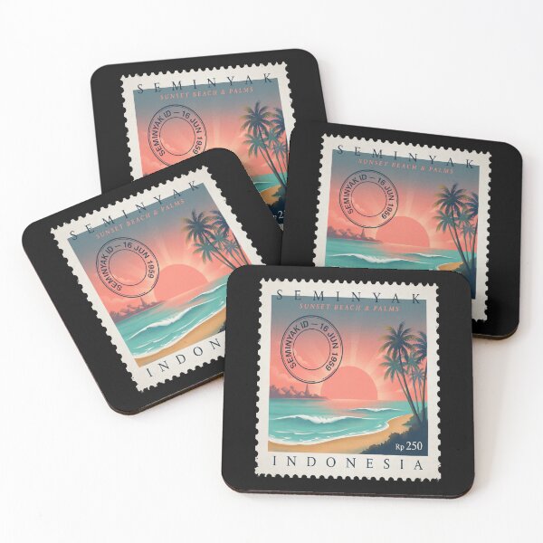 Item preview, Seminyak Bali Sunset Beach Palms Stamp Sticker designed and sold by stickercuffs.