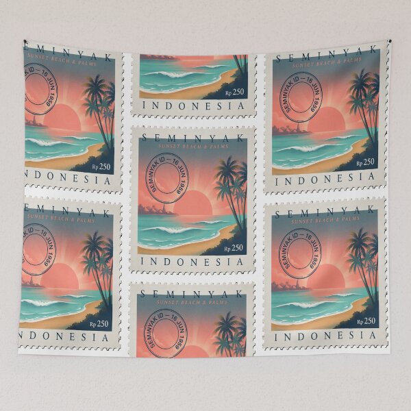 Item preview, Seminyak Bali Sunset Beach Palms Stamp Sticker designed and sold by stickercuffs.