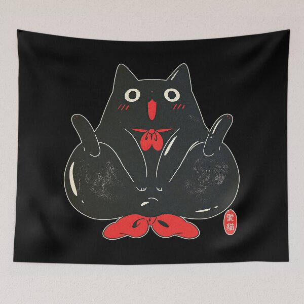 Item preview, Chunky Black Cat Red Bow Tie Illustration designed and sold by EdvvinStudios.