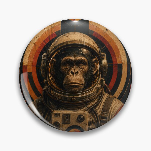 Item preview, Chimpanzee Astronaut Retro Futurist Space Explorer – Vintage Sci Fi Poster designed and sold by A-T-H.