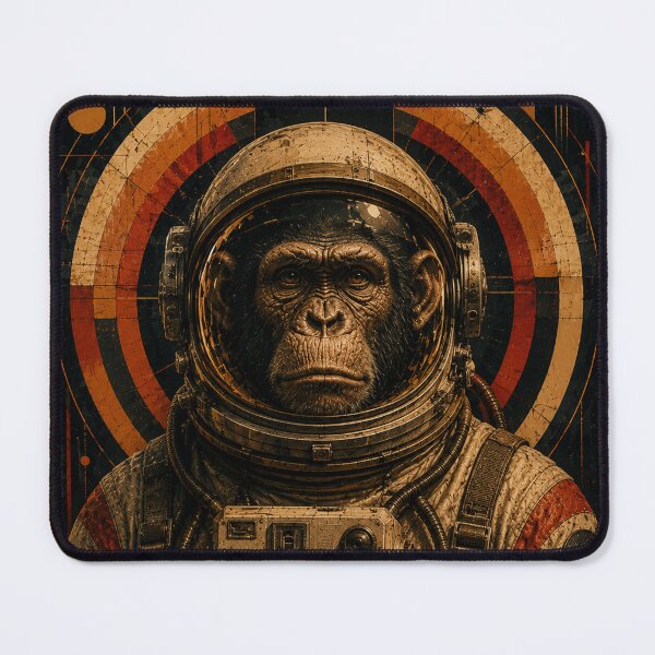 Item preview, Chimpanzee Astronaut Retro Futurist Space Explorer – Vintage Sci Fi Poster designed and sold by A-T-H.