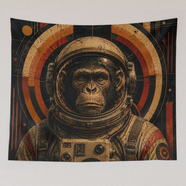 Item preview, Chimpanzee Astronaut Retro Futurist Space Explorer – Vintage Sci Fi Poster designed and sold by A-T-H.