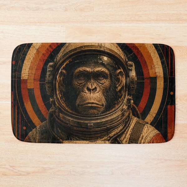 Item preview, Chimpanzee Astronaut Retro Futurist Space Explorer – Vintage Sci Fi Poster designed and sold by A-T-H.