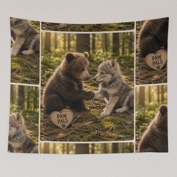 Item preview, Cute Bear Cub Wolf Cub Paw Pals Friendship designed and sold by BagFactoryUK.