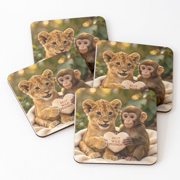 Item preview, Cute Lion Cub Monkey Best Wild Friends Heart designed and sold by BagFactoryUK.